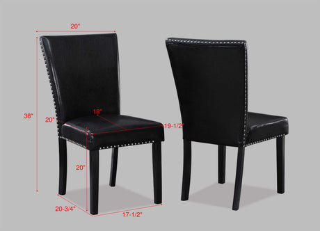White Faux Marble & Black Finish Dining Table Set Black Faux Leather Upholstered Chairs Bench Nailhead Trim Polyurethane Fabric 6pc Set - sold by Home Elegance USA