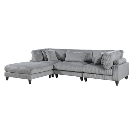 Living Room Furniture 4-Piece Modular Sectional Sofa Set Gray Corduroy Soft Cushion Pillows Solid Wood Legs - sold by Home Elegance USA