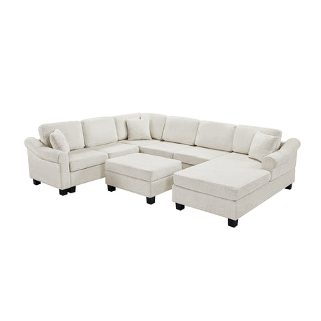 Contemporary U-shaped Sectional Sofa with Movable Storage Ottoman, White Chenille 111.8' - sold by Home Elegance USA