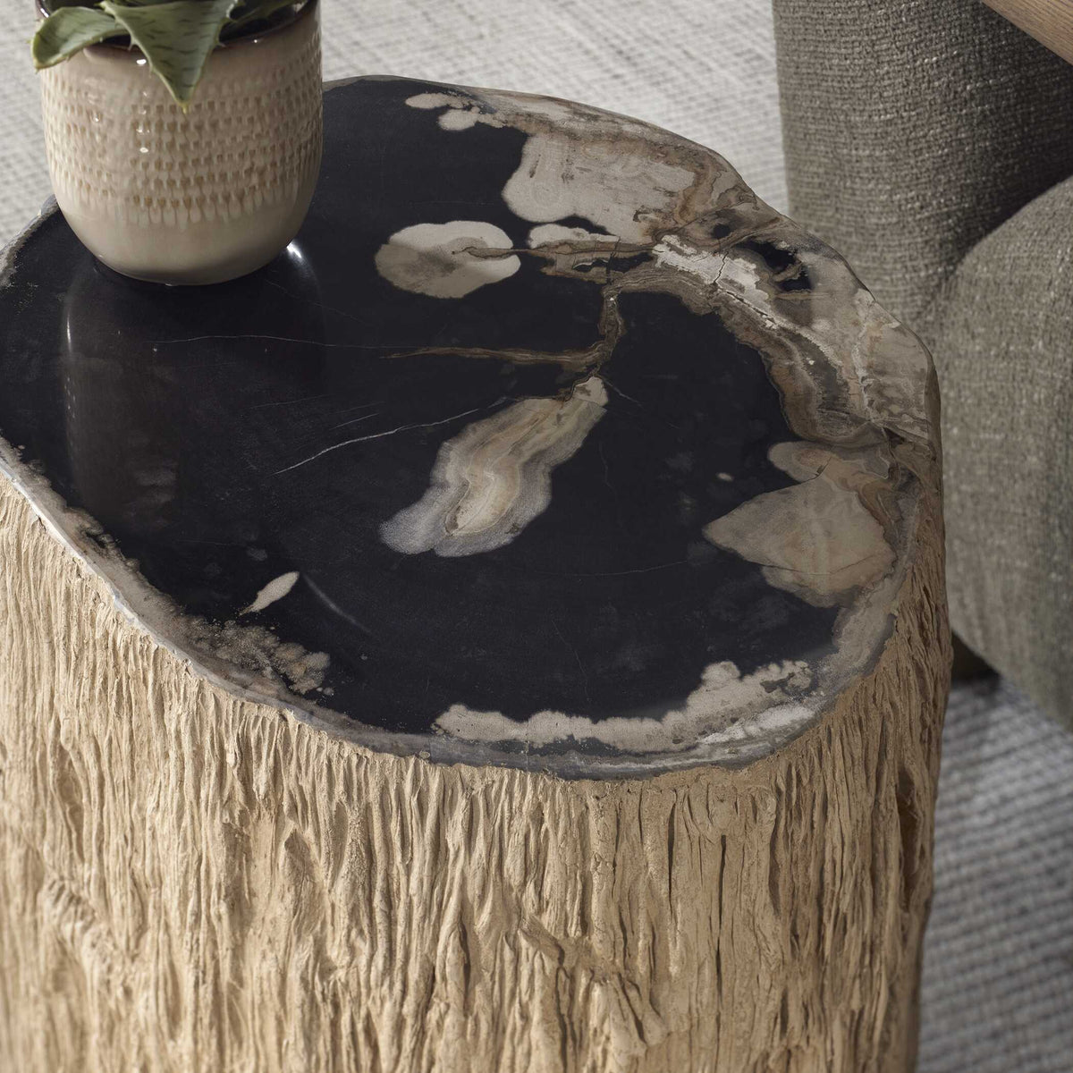 Arco Petrified Wood Top Accent Table Black / White - Beige by Uttermost - View 4
