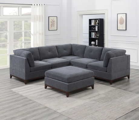 Ash Grey Chenille Fabric Modular Sectional 6pc Set Living Room Furniture Corner Sectional Couch 3x Corner Wedge 2x Armless Chairs and 1x Ottoman Tufted Back | Home Elegance USA