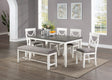Dining Room Furniture White 6pc Dining Set Table 4 Side Chairs and A Bench Rubberwood MDF | Home Elegance USA