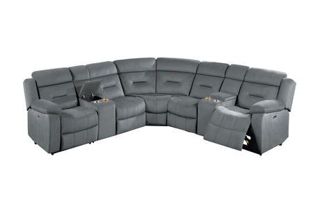 Contemporary Style Power Reclining Sectional Set Two Console Cup Holder Power Motion Dark Gray Finish Primary Living Room - sold by Home Elegance USA
