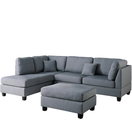 Grey Color 3pcs Sectional Living Room Furniture Reversible Chaise Sofa And Ottoman Polyfiber Linen Like Fabric Cushion Couch - sold by Home Elegance USA