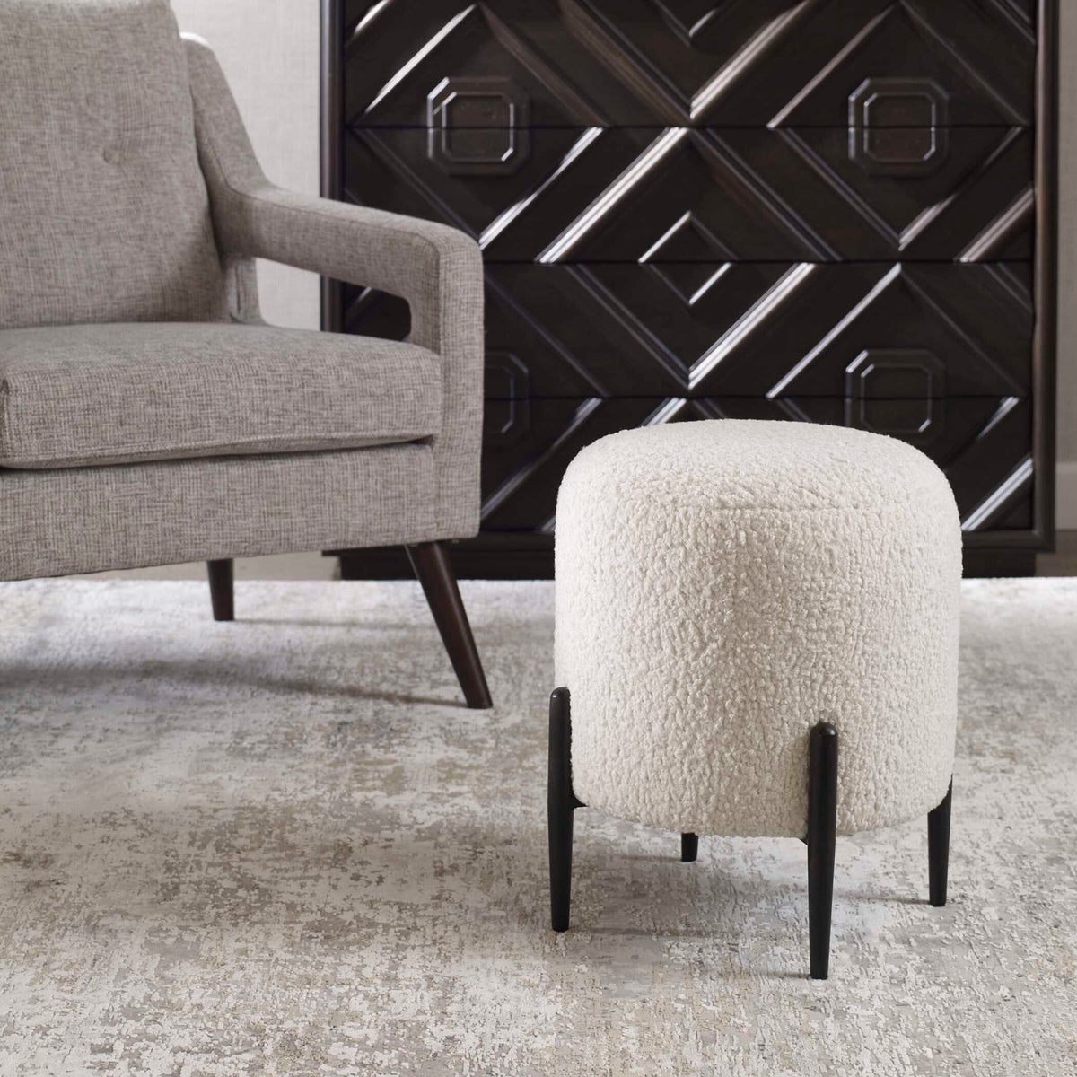 Arles Shearling Ottoman - White / Black by Uttermost - View 3