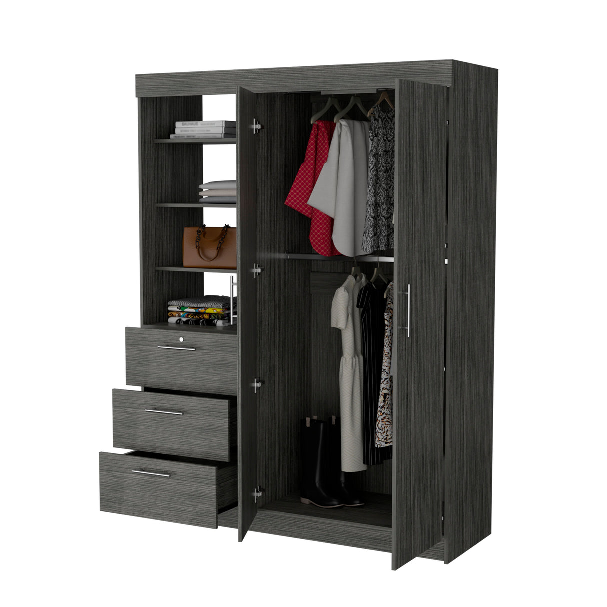 Tempe 3 Drawers Armoire, 3-Tier Shelf, 2-Door - sold by Home Elegance USA