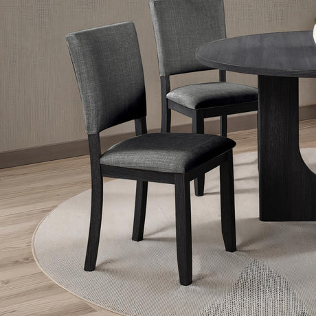 Contemporary Style 5pc Dining Set Kitchen Dinette Dark Gray Upholstered Fabric Chairs Round Table Pedestal Base Table 4x Side Chairs Dining Room - sold by Home Elegance USA