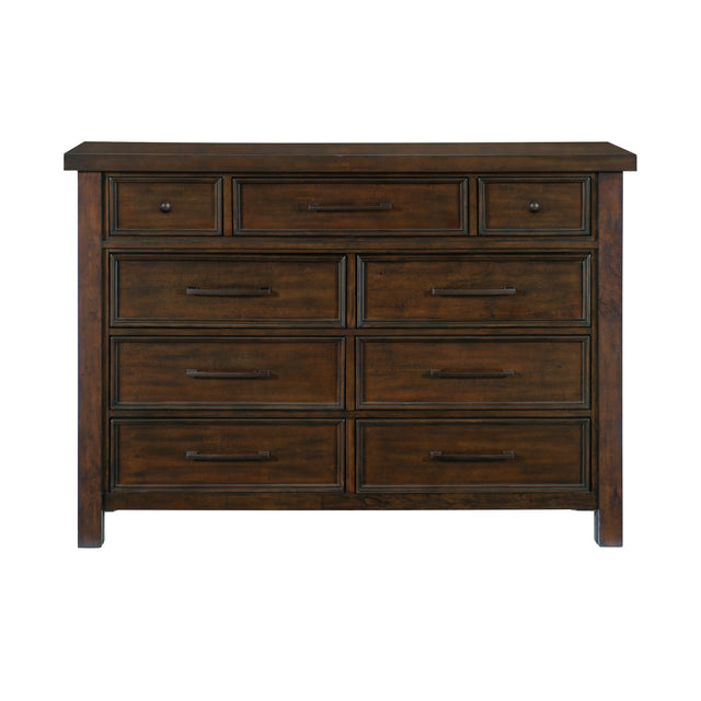 Classic Transitional Dresser of 9x Drawers Storage Brown Finish Bedroom Furniture 1pc, No Assembly