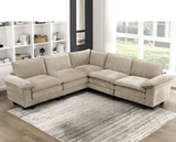 Modern Contemporary 5-Piece Modular Sectional Sofa Set Plush Comfort Taupe Chenille Upholstery Living Room Furniture Durable Plywood