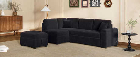 Sleeper Sectional Sofa, L-Shape Corner Couch Sofa-Bed with Storage Ottoman & Hidden Arm Storage & USB Charge  for Living Room Apartment, Black - sold by Home Elegance USA