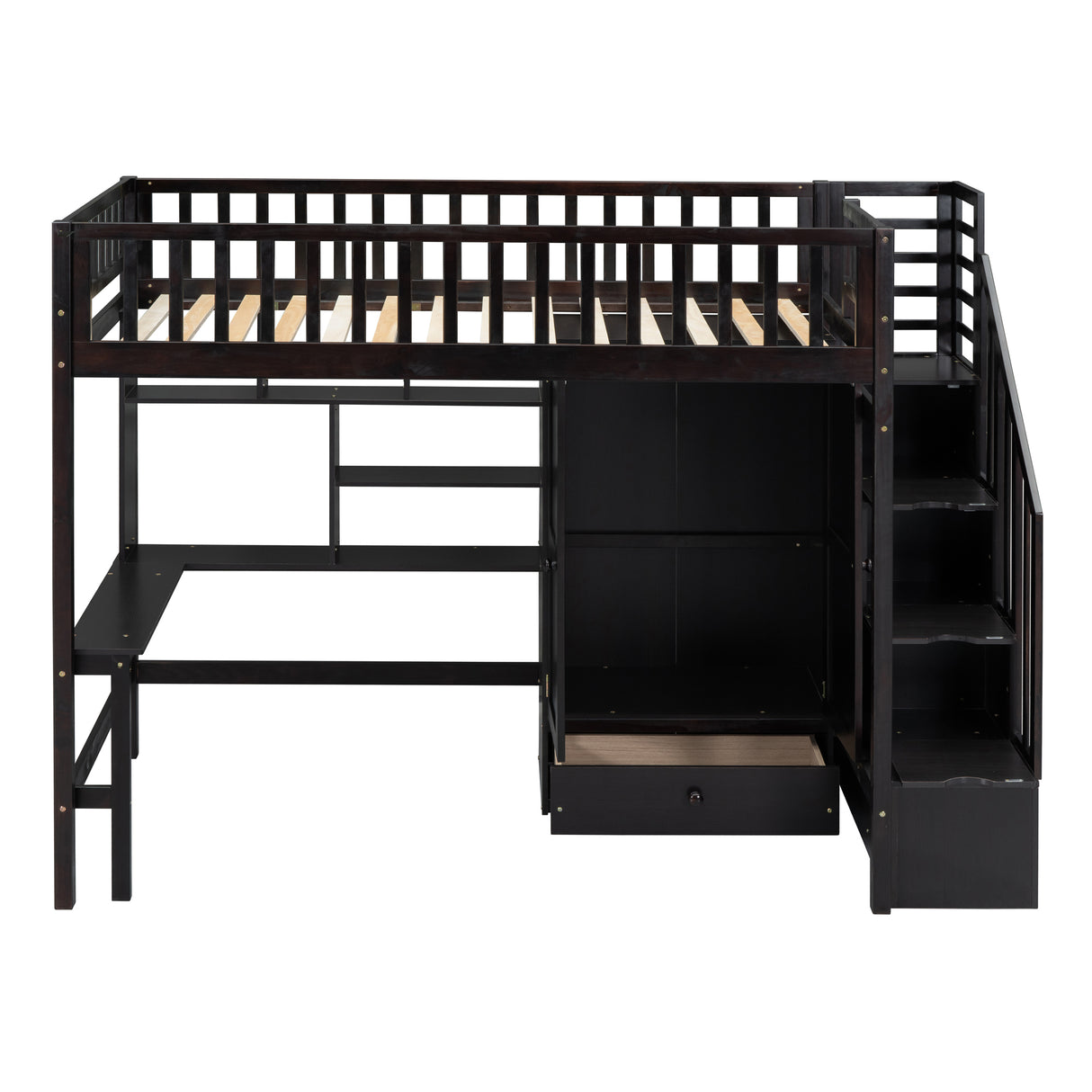 Twin size Loft Bed with Bookshelf,Drawers,Desk,and Wardrobe-Espresso - Home Elegance USA