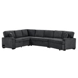 Modern L-shaped Sofa Sectional with Pull-out Bed, Charging Devices, Cup Holders, Blue Black Chenille, 126 inches