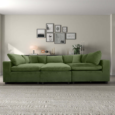 Hayward Olive Green Velvet Modular Sectional Sofa with Foam Cushions and Solid Frame - sold by Home Elegance USA