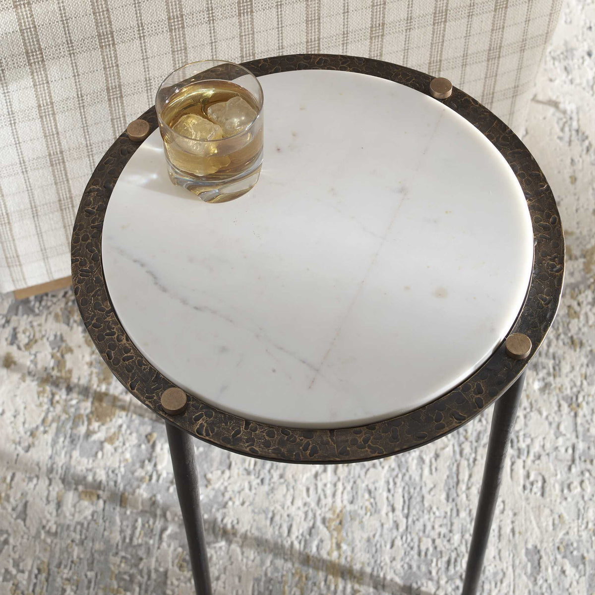 Wren Round Marble Accent Table Bronze / White - Black / White by Uttermost - View 4