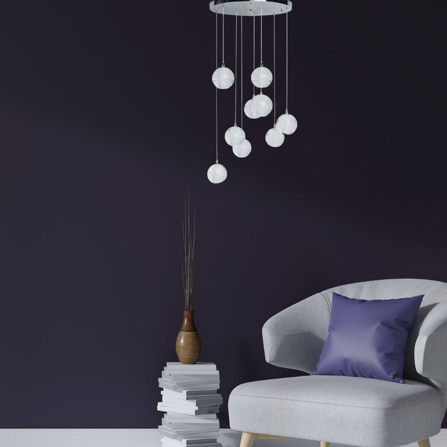 9 Light Crystal Spheres Chandelier // Round Chrome Canopy | Finesse | Home Elegance USA