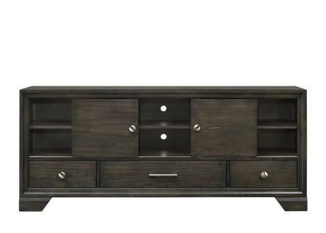 Contemporary TV Stand 1pc Rich Dark Finish Metal Hardware Sliding Doors Open Shelves Lower Drawers Wooden Living Room Furniture Brown - sold by Home Elegance USA