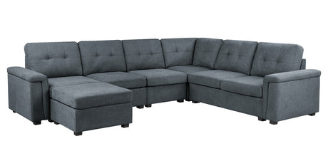 Isla 119' Gray Woven Fabric 7-Seater Sectional Sofa with Ottoman - sold by Home Elegance USA