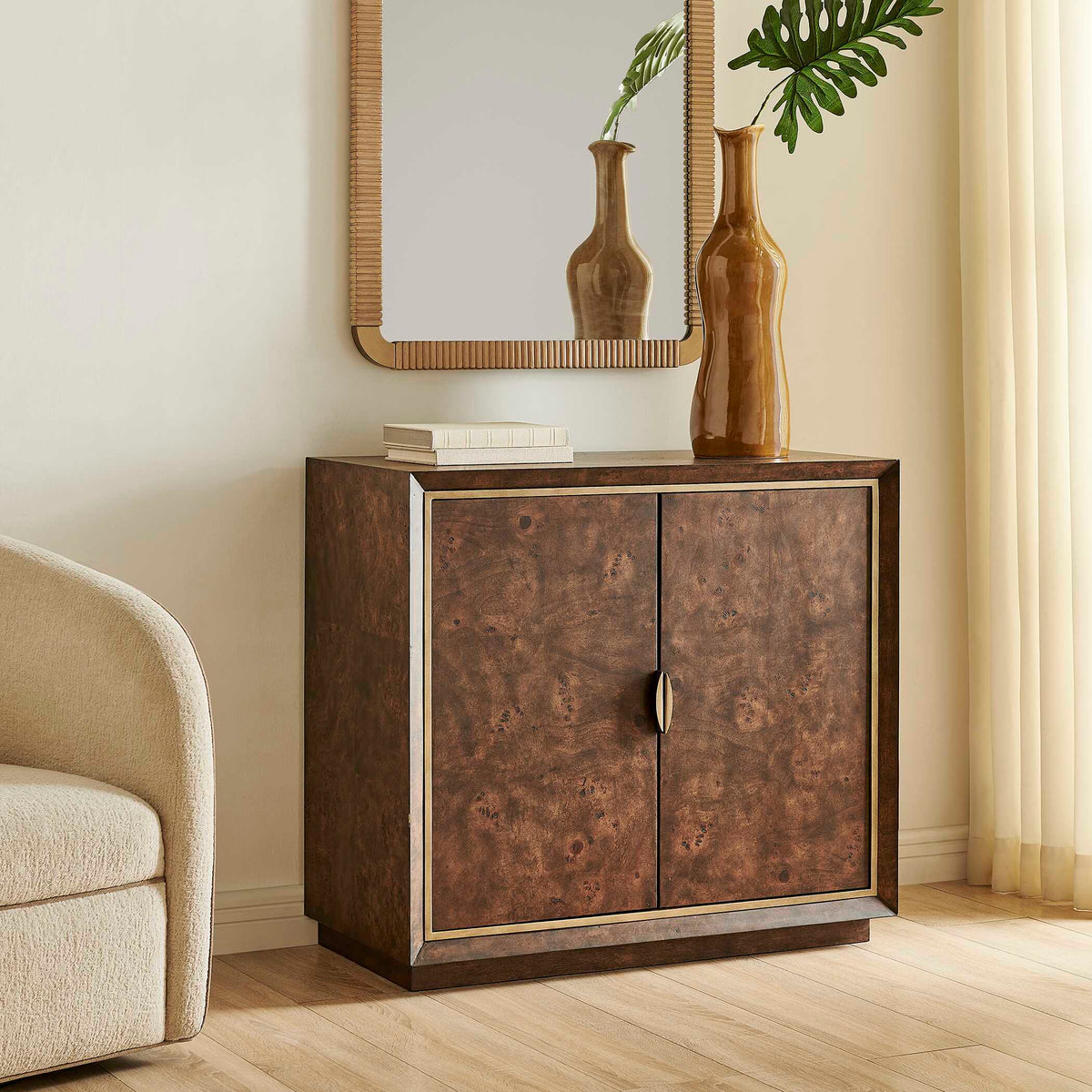 Flores Burl Wood 2 Door Cabinet Brass,Woodtone - Dark Brown by Uttermost - View 4