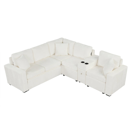 120.5' L-shaped Convertible Sofa Bed Modular Sectional Sofa Reversible Sleeper with Pull-Out Bed, Cup Holders, and Ample Storage Space for Living Room(Old SKU:N719S001940K), White - sold by Home Elegance USA
