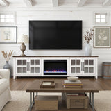 Providence 96 inch Fireplace TV Stand, For TVs up to 100 inches, Minimal Assembly Required, White and Bourbon Finish