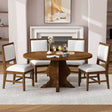 TREXM Farmhouse 5-Piece Dining Table Set with 4 Upholstered Chairs, Wood Extendable Dining Table with 15.7' Leaf for Extra Seating for Dining Room, Kitchen and Living Room (Brown) - sold by Home Elegance USA
