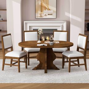 TREXM Farmhouse 5-Piece Dining Table Set with 4 Upholstered Chairs, Wood Extendable Dining Table with 15.7' Leaf for Extra Seating for Dining Room, Kitchen and Living Room (Brown) - sold by Home Elegance USA