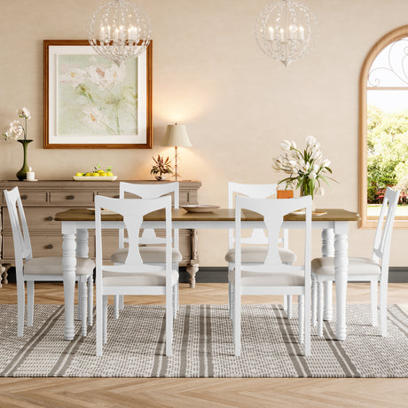 7-Piece Dining Table Set, 60inch to 78inch Extendable Wood Dining Table with Removable Leaf, Kitchen Table Set with 6 Upholstered Side Chair, Dining Table Set for 6 - sold by Home Elegance USA