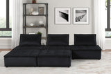 Aveline 120'W Black Velvet 5 Pc Sectional Sofa Ottoman