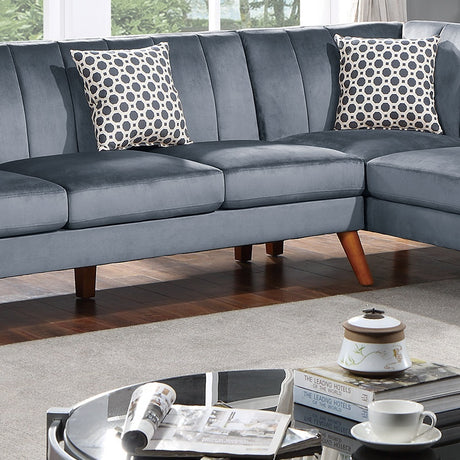 Contemporary 2-Pcs Sectional Set Living Room Furniture Dark Gray Velvet Couch Left Facing Sofa, Right Facing Loveseat Wedge Plush Cushion - sold by Home Elegance USA