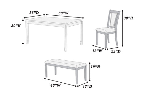 Beautiful Dining Room Furniture Walnut / Black 6pcs Set Dining Table 4x Side Chairs Bench Unique Design Back Chair - sold by Home Elegance USA