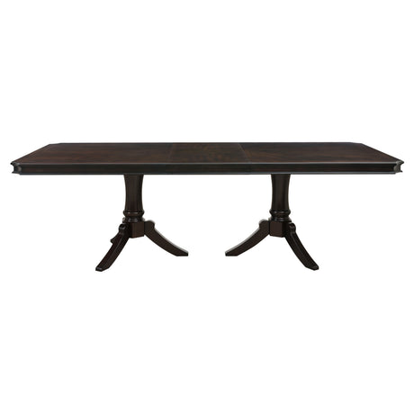 Double Pedestal Base Dark Cherry Finish 1pc Dining Table with Extension Leaf Wooden Furniture 96-inch Table