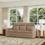 Dutch Power Reclining Sofa With Console, Power Headrest, & Lumbar - Light Brown | Flexsteel