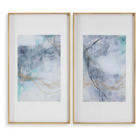 Undulating Oro Abstract Prints (Set of 2) - Blue / White by Uttermost - View 1