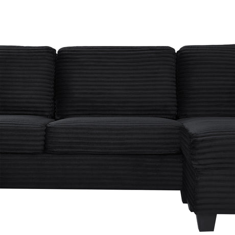 Upholstered U-shaped Sectional Sofa with Movable Ottoman and Side Storage Pockets in Black Corduroy, 125.2 inches - sold by Home Elegance USA