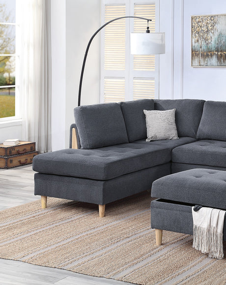 3-PCS Reversible Sectional Set Living Room Furniture Charcoal Color Chenille Couch Sofa, Reversible Chaise Ottoman - sold by Home Elegance USA