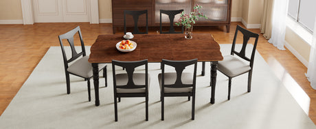 7-Piece Dining Table Set, 60inch to 78inch Extendable Wood Dining Table with Removable Leaf, Kitchen Table Set with 6 Upholstered Side Chair, Dining Table Set for 6 - sold by Home Elegance USA