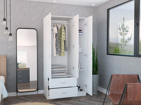 Eureka Three Door Armoire, Two Drawers, Rod - sold by Home Elegance USA