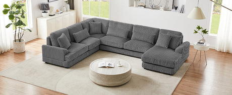 Modern Oversized U-shaped Sectional Sofa with Chaise Lounge in Dark Gray Corduroy, 129' - sold by Home Elegance USA