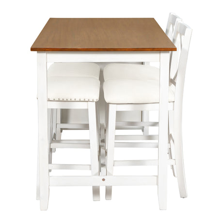 TOPMAX Rustic Farmhouse Dining Room Wooden Bar Table Set with Stools and Chairs, White, Rubberwood and MDF - sold by Home Elegance USA