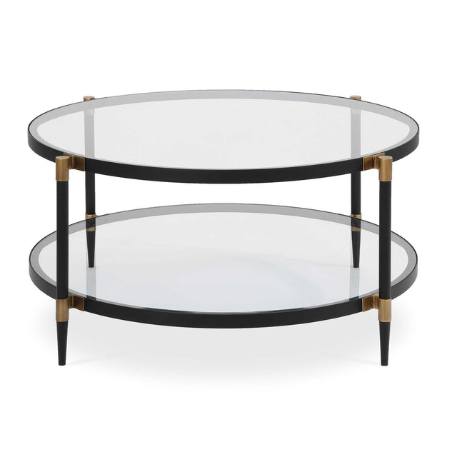Chadid Round Glass Coffee Table - Black by Uttermost - View 1