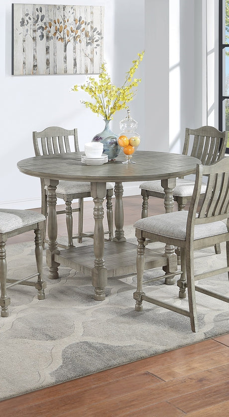 Light Grey Dining Table Round Dining Table 1pc Table Only Open Shelf Acacia Veneer Dining Room Furniture