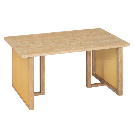 TREXM 7-Piece Farmhouse Dining Table Set for 6 - 59.8' Rectangular Dining Table with Distressed Oak Veneer and 6 Rattan Chairs, Rustic Kitchen Furniture for Dining Room(Natural) - sold by Home Elegance USA
