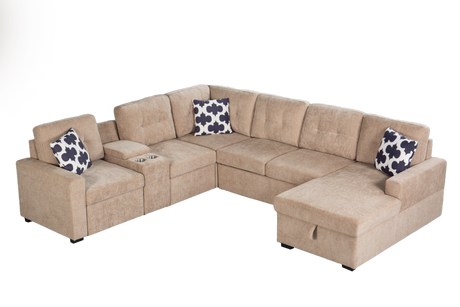 Multifunctional Modular L - Shaped Sectional Sofa with Built - in Cup Holders, Hidden Storage Compartments and Convertible Seating Design - sold by Home Elegance USA