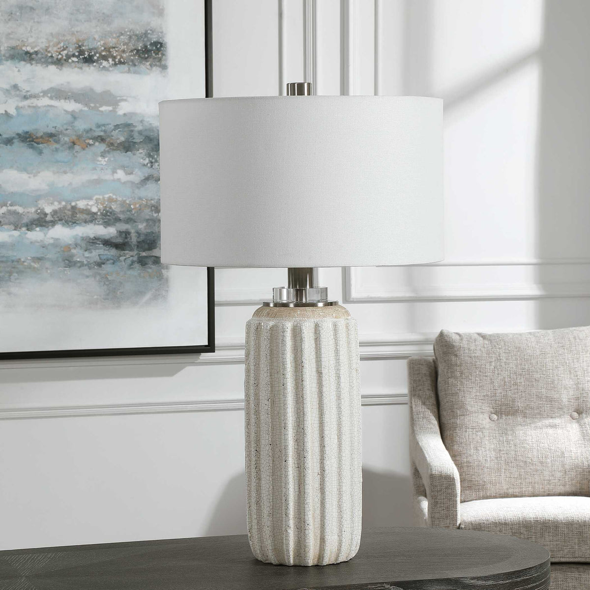 Azariah Crackle Table Lamp - White by Uttermost - View 3