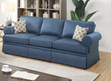 2pc Sofa Set Sofa And Loveseat Living Room Furniture Blue Glossy Polyfiber Cushion Couch | Home Elegance USA