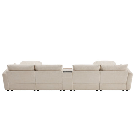 136'' Modular Sectional Sofa with Console, Cup Holder, USB Charger, Movable Storage Ottoman, Pull-line&Tufted Design, U-Shaped Oversized Chenille Sofa for Living Room&Apartment,2 Colors - sold by Home Elegance USA