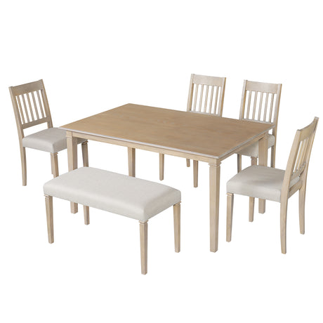 6-Piece Retro Dining Room Set, Classic Kitchen Furniture Set, Wooden Rectangular Table and 4 Chairs with Bench for kitchen & Dining Room, Easy Assembly, Space Saving, (BROWN) - sold by Home Elegance USA