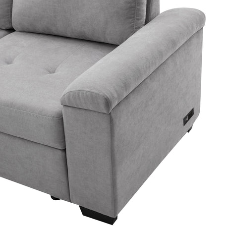 Sleeper Sectional Sofa, L-Shape Corner Couch Sofa-Bed with Storage Ottoman & Hidden Arm Storage & USB Charge  for Living Room Apartment, Gray - sold by Home Elegance USA