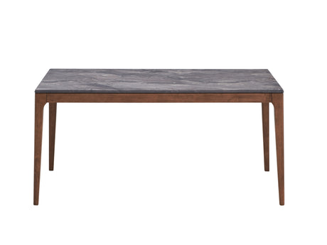 Bevis 5-Piece Walnut Finish Dining Set with Gray Marble-Look Tabletop and Blue Upholstered Chairs - sold by Home Elegance USA
