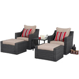 7 Piece PE Wicker Patio Conversation Sets with Beige Cushions